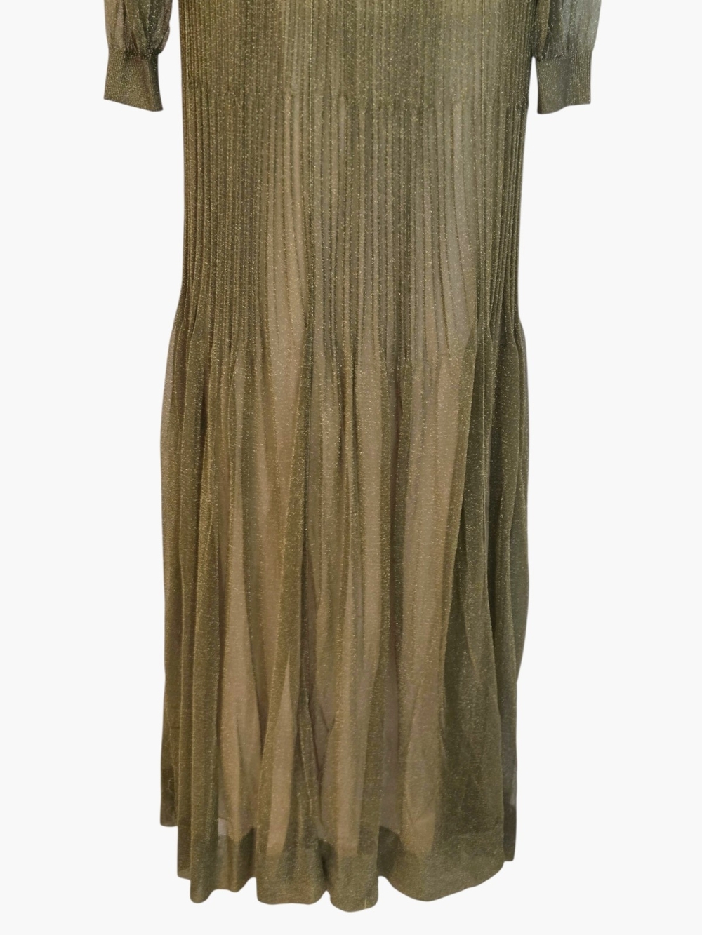 Missoni Olive Green Metallic Pleated Maxi Dress With Lurex Designer MSRP $4130 - Picture 13 of 16